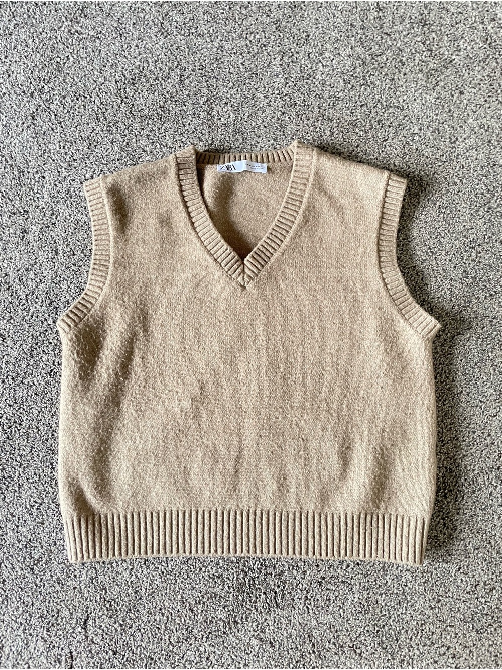 Zara V-Neck Sleeveless Knit Vest in Beige